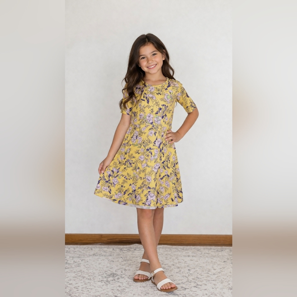 LuLaRoe Yellow Dress with Lavender Floral Print